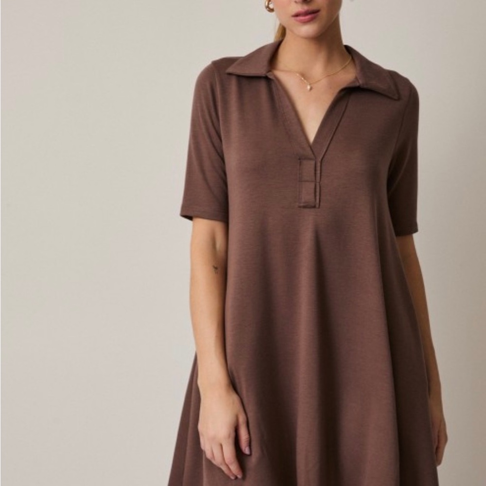 Brown Polo Short Sleeve Pocketed Dress